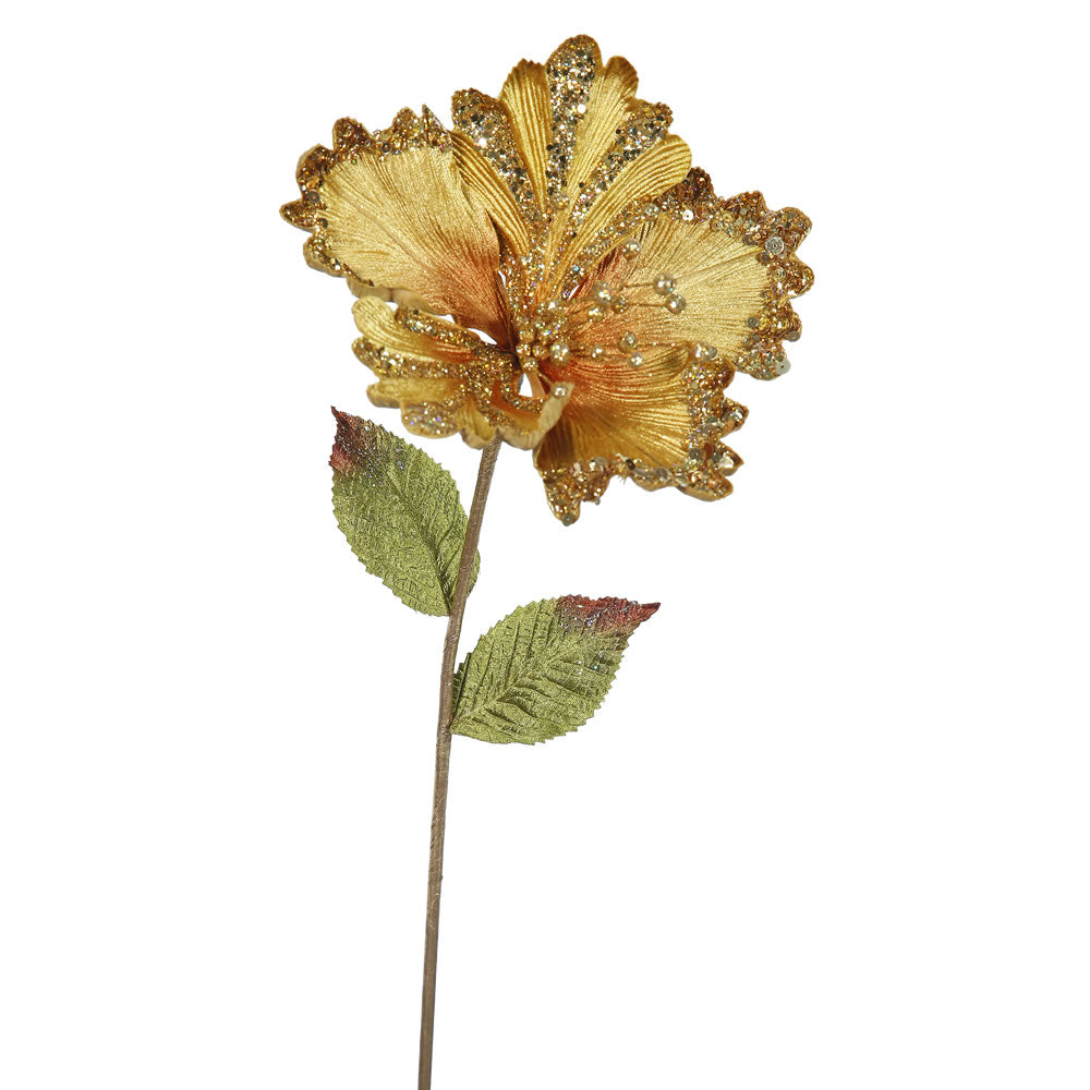 Vickerman 23" Gold Hibiscus Artificial Christmas Pick 3 per Bag