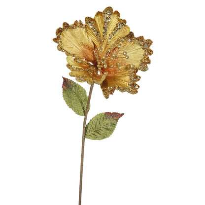 Vickerman 23" Gold Hibiscus Artificial Christmas Pick 3 per Bag