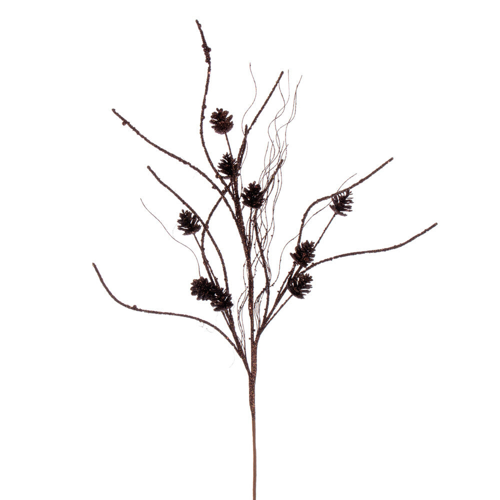Vickerman 32" Chocolate Mini Pinecone Twig Glitter Spray 6 per bag.
