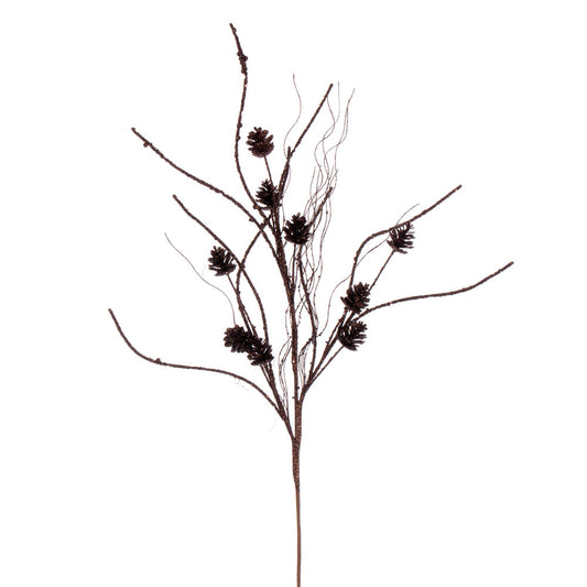 Vickerman 32" Chocolate Mini Pinecone Twig Glitter Spray 6 per bag.