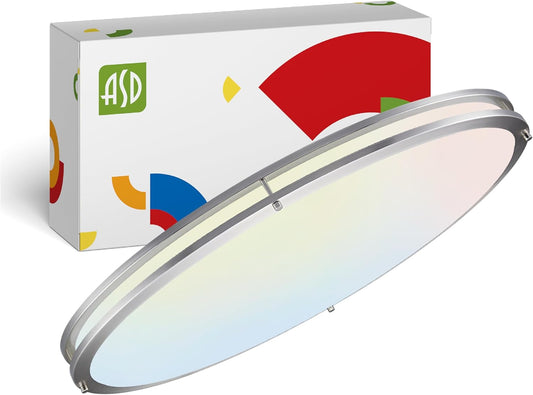 ASD Lighting LED Double Ring Flushmount Oval 32inch 45W 120-277V Triac 3000/4000/5000K Nickel ETL