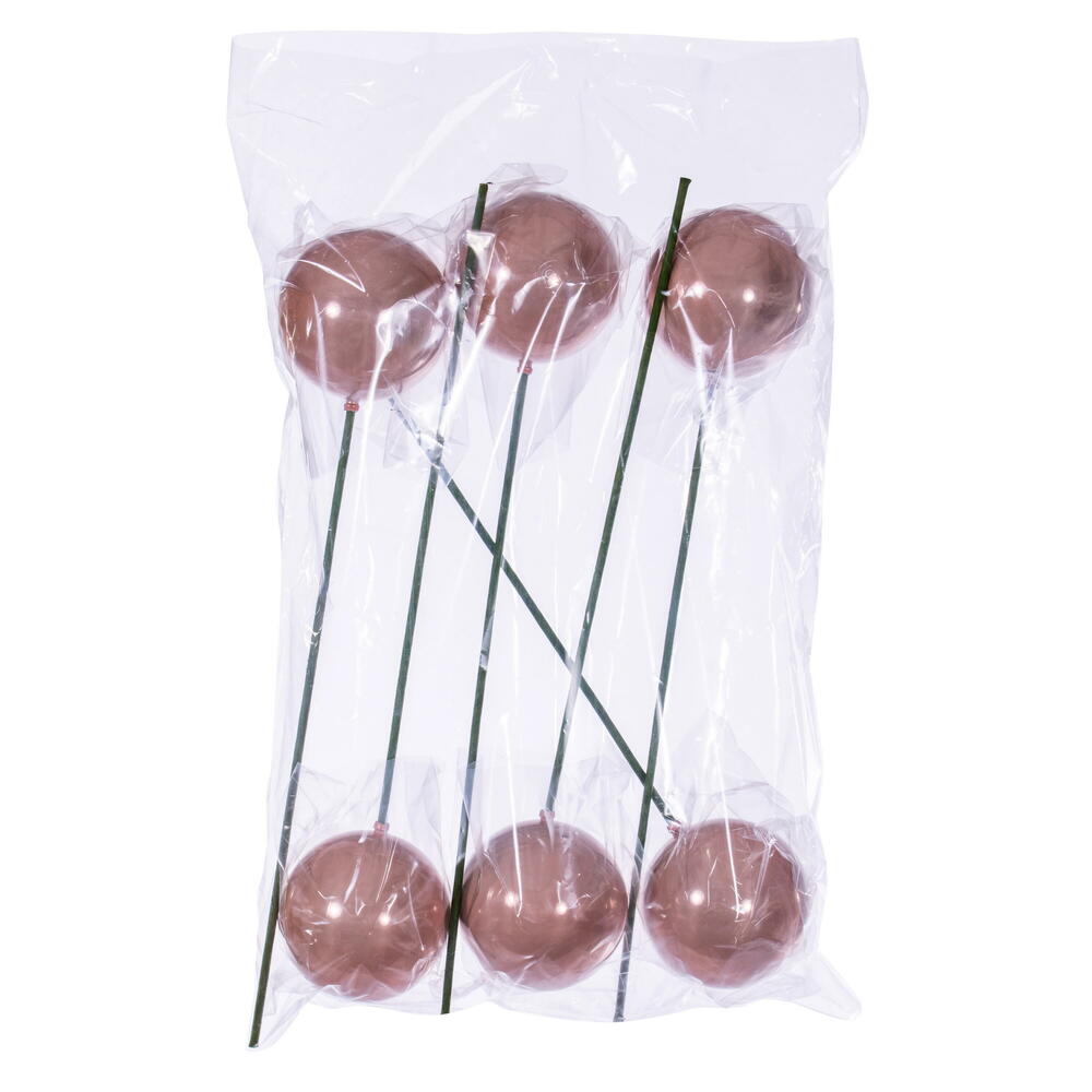 Vickerman 4" x 18" Rose Gold Pearl Ball Ornament Stick 6 per bag.