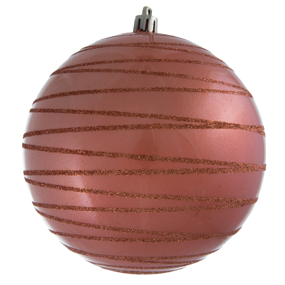 Vickerman 4.75" Coral Candy Finish Ball Ornament with Glitter Lines 4 per Bag