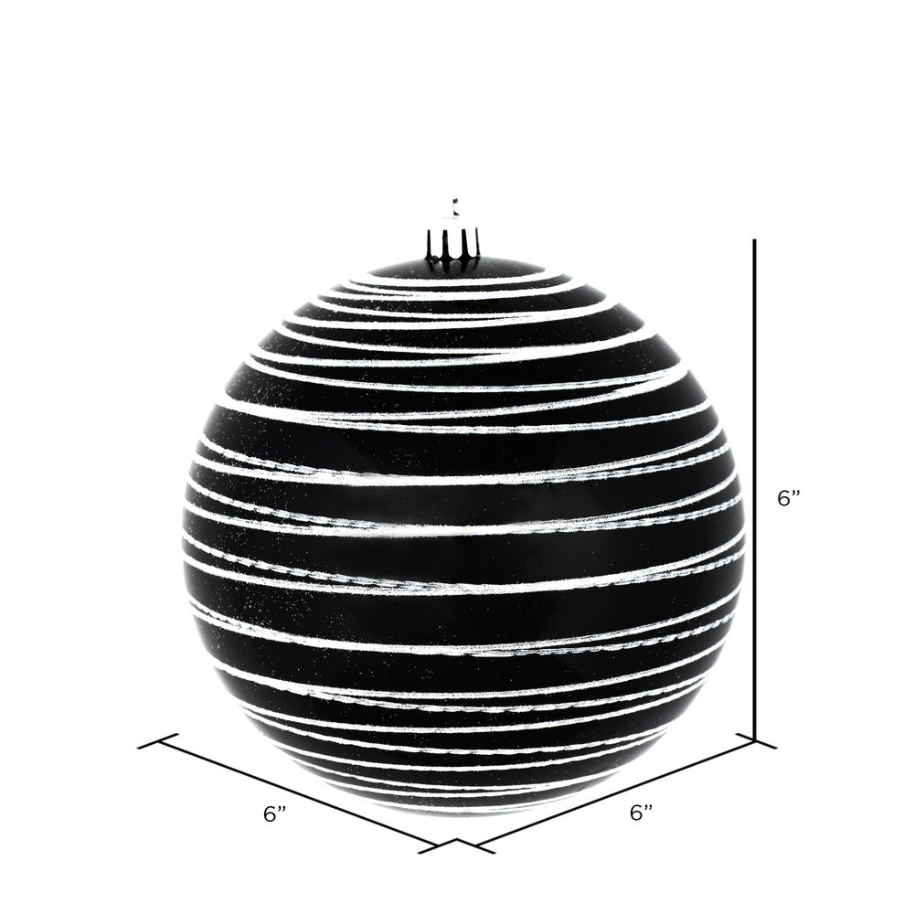 Vickerman 6" Black Candy Finish Ball Ornament with Glitter Lines 3 per Bag