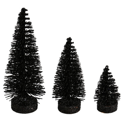 Vickerman 3"-5"-7" Black Glitter Oval Pine Artificial Christmas Tree Set of 3