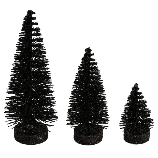 Vickerman 3"-5"-7" Black Glitter Oval Pine Artificial Christmas Tree Set of 3