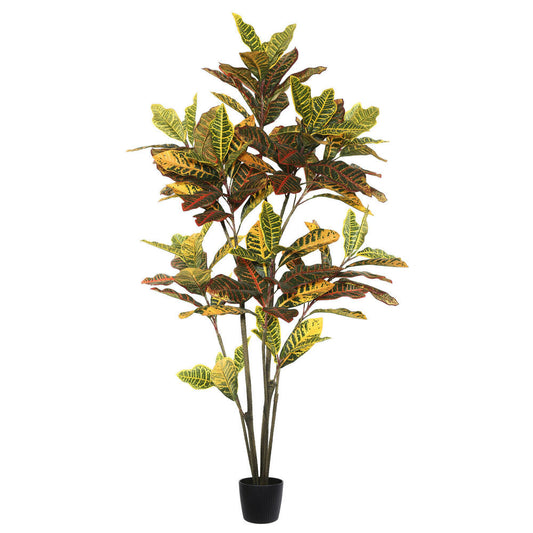 Vickerman 5' Potted Artificial Green and Orange Croton Tree.