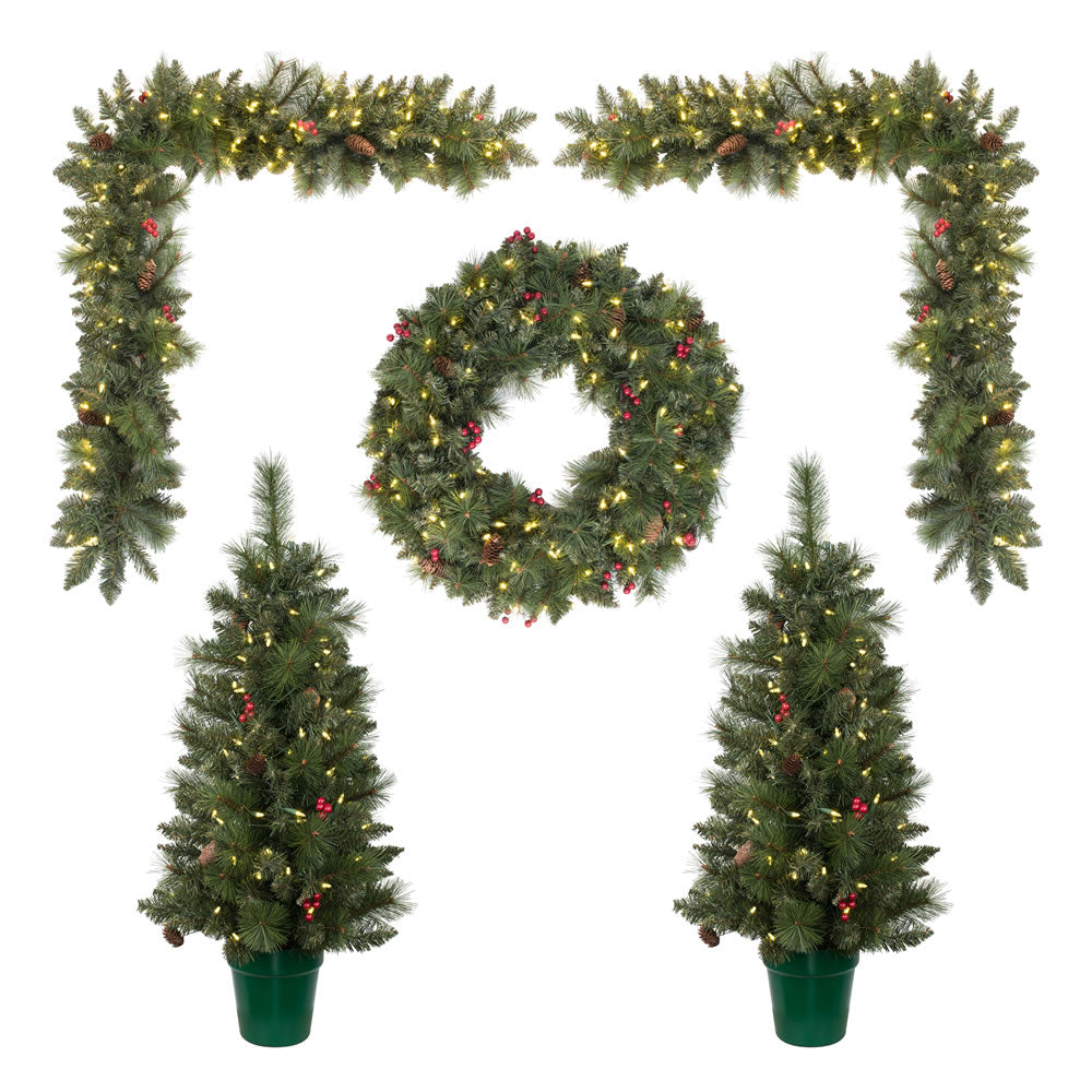 Vickerman 5 Piece Front Door Artificial Christmas Set Warm White LED Lights Set of 5