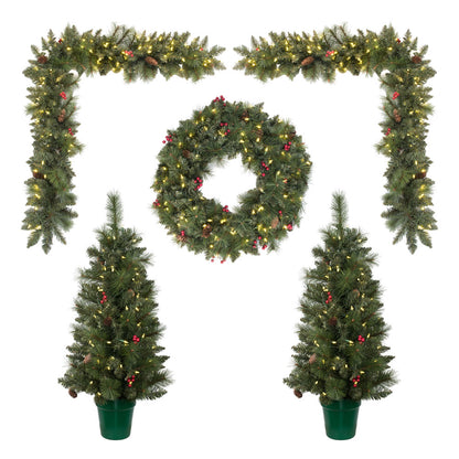 Vickerman 5 Piece Front Door Artificial Christmas Set Warm White LED Lights Set of 5
