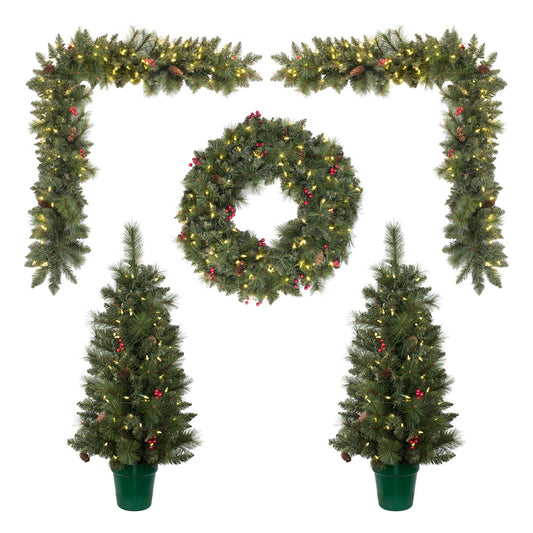 Vickerman 5 Piece Front Door Artificial Christmas Set Warm White LED Lights Set of 5