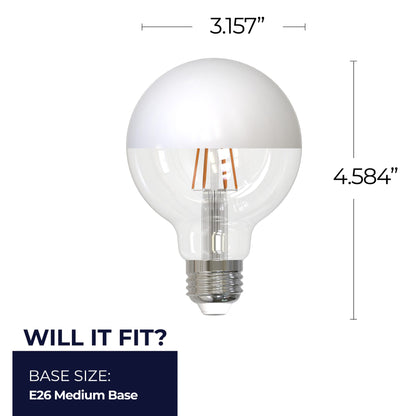 Bulbrite 862067 LED Filament Pack of (2) 5 Watt Dimmable G25 Light Bulb with Half White Glass Finish and Medium (E26) Base - 2700K (Warm White Light), 400 Lumens
