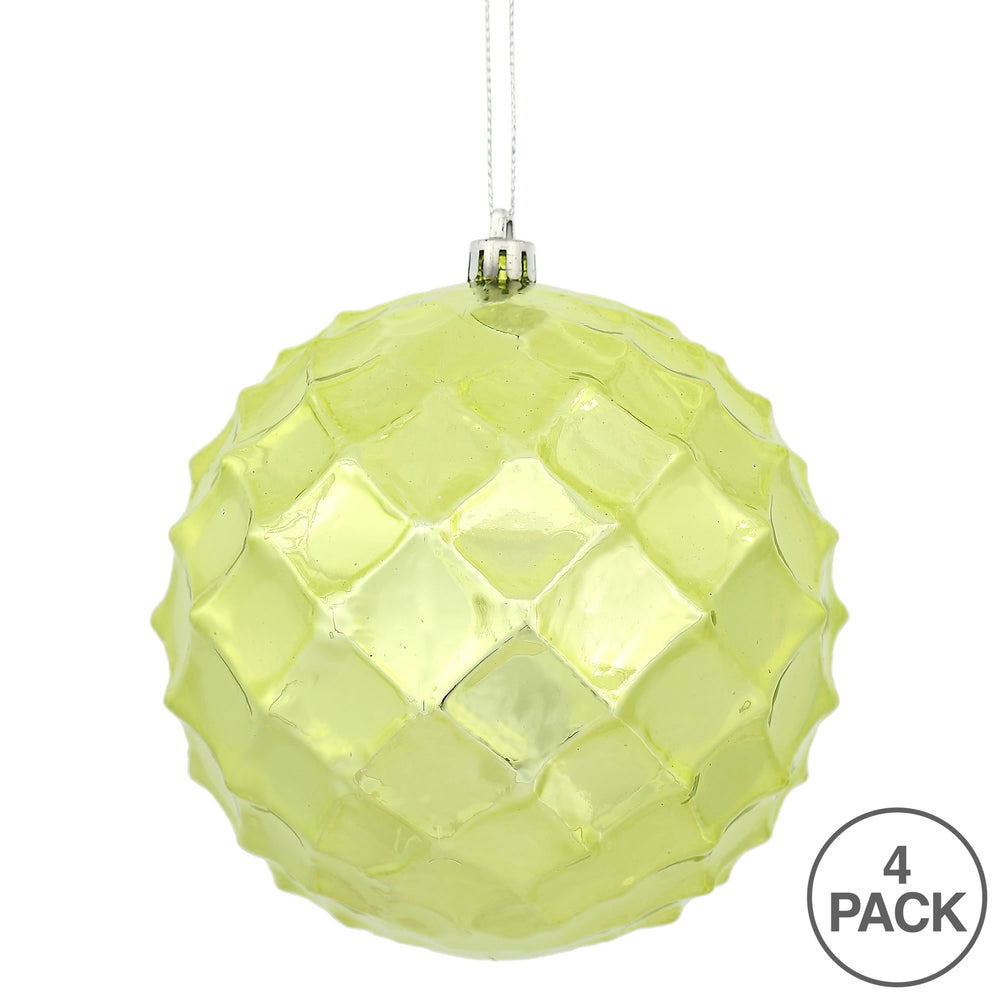 Vickerman 4.75" Lime Shiny Diamond Bauble Ornament 4 per Bag