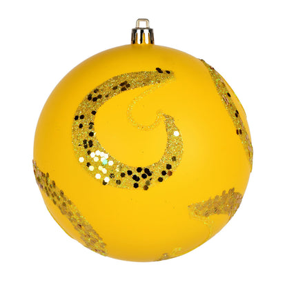 Vickerman 4" Yellow Matte Sequin Swirl Ornament 6 per Bag