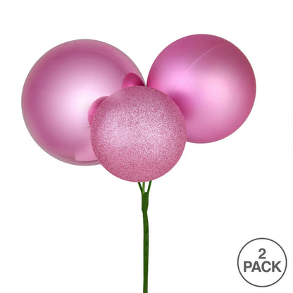 Vickerman 18" Pink Ball Ornament Christmas Pick Pack of 2