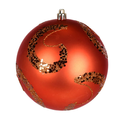 Vickerman 4" Burnish Orange Matte Sequin Swirl Ornament 6 per Bag