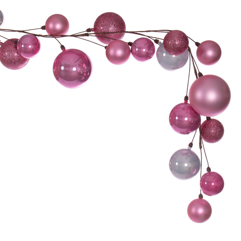 Vickerman 10' Pink Assorted Finish Branch Ball Ornament Garland.