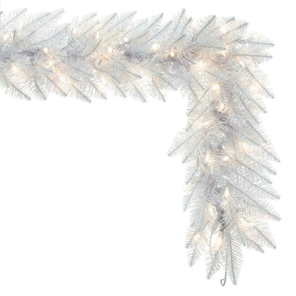 Vickerman 9' Sparkle White Spruce Artificial Christmas Garland Pure White LED Lights