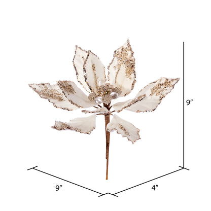 Vickerman 9" Artificial Champagne Double Sided Velvet Poinsettia Pick 2 per bag