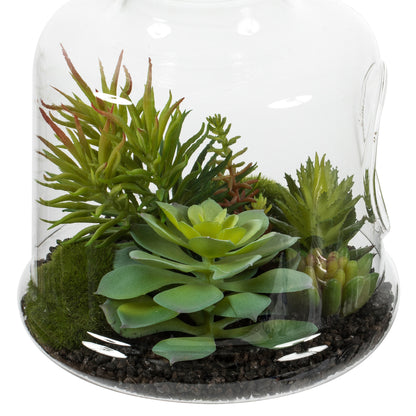 Vickerman 10" Artificial Green Assorted Succulents in Glass Jar.