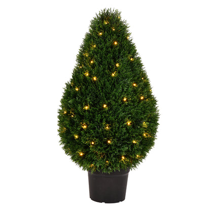 Vickerman Artificial 36" High x 20" Wide Cedar Teardrop Shaped Bush Warm White 3mm LED Lights.