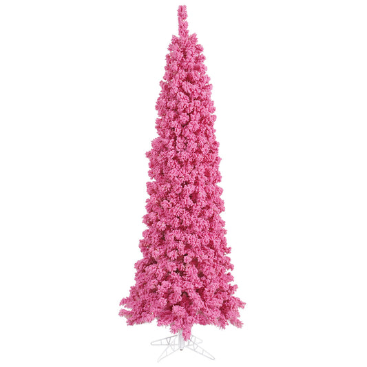 Vickerman 7.5' Unlit Flocked Pink Pencil Fir Artificial Christmas Tree