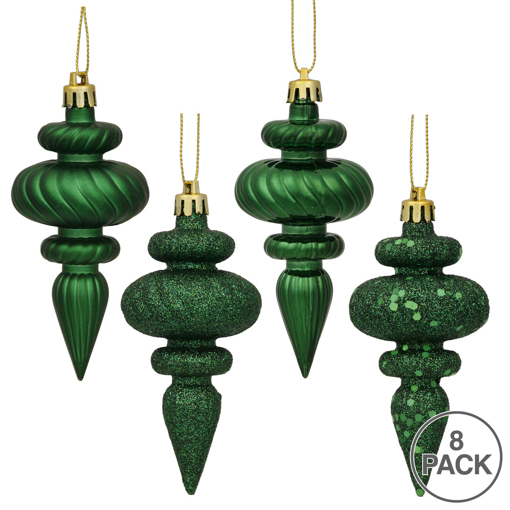 Vickerman 4" Emerald 4-Finish Finial Ornament 8 per Box