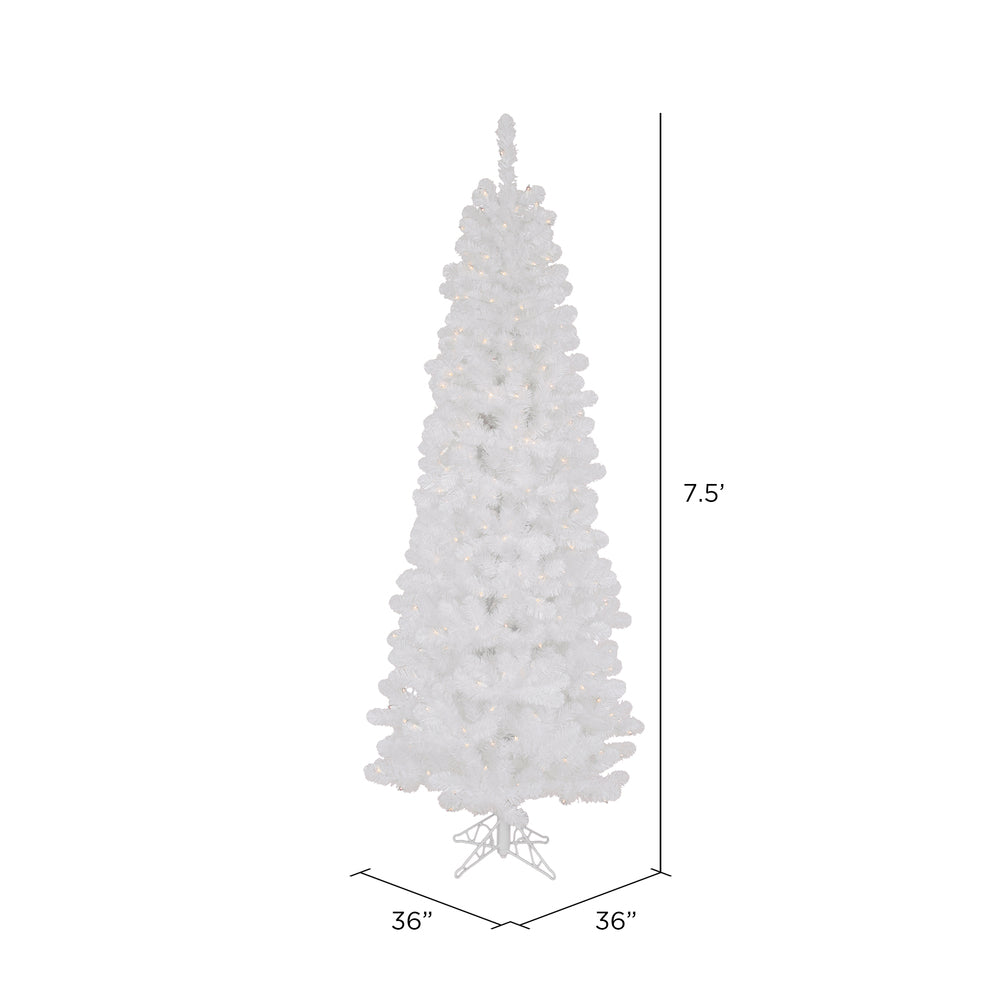 Vickerman 7.5' White Salem Pencil Pine Artificial Christmas Tree Clear Dura-lit Incandescent Lights