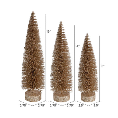 Vickerman 12"-14"-16" Champagne Glitter Oval Pine Artificial Christmas Tree Set of 3