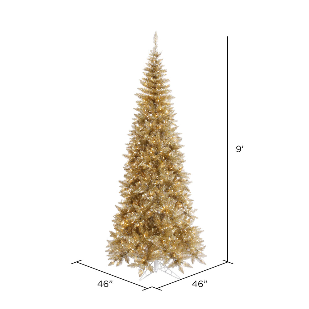 Vickerman 9' Champagne Tinsel Fir Slim Artificial Christmas Tree Warm White Dura-lit LED Lights