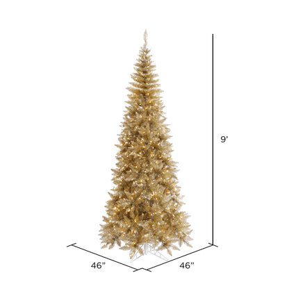 Vickerman 9' Champagne Tinsel Fir Slim Artificial Christmas Tree Warm White Dura-lit LED Lights