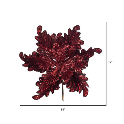 Vickerman 17" Burgundy Pearl Glitter Poinsettia Artificial Christmas Stem 3 per Bag