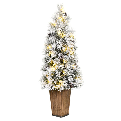 Vickerman 4' x 20" Flocked Kimball Potted Pine Artificial Christmas Tree Warm White Dura-lit LED Lights