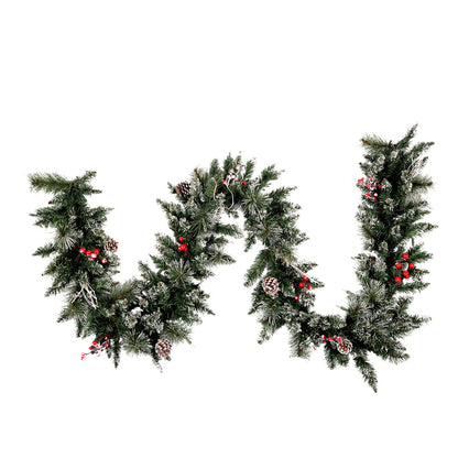 Vickerman 9' Snow Tipped Pine and Berry Artificial Christmas Garland Unlit