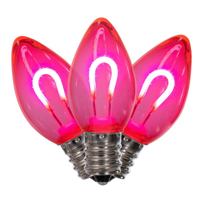 Vickerman C7 Transparent U-Shaped Filament Pink Bulb, E12 Base, .6 Watts, 25 Pcs Assorted/Bag.  Colors included are Blue, Red, Green, Purple and Amber.