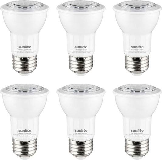 Sunlite LED PAR16 Reflector Light Bulb, 6 Watts (50W=), 500 Lumens, Medium E26 Base, Dimmable, Floodlight, 90 CRI, Energy Star, ETL Listed, Title-20 Compliant, 6 Count, 2700K Soft White