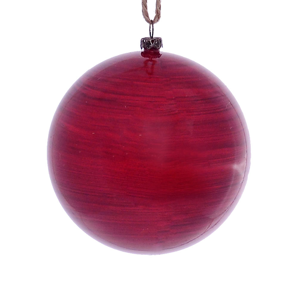 Vickerman 4" Red Wood Grain Ball Ornament 6 per Bag