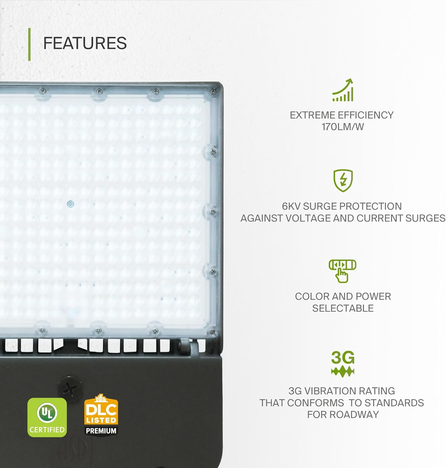 ASD Lighting LED Area Light with Q-base 100/150/200W 120-277V 0-10V Dimmable 170Lm/W 3000/4000/5000K with Photocell Bronze UL DLC Premium