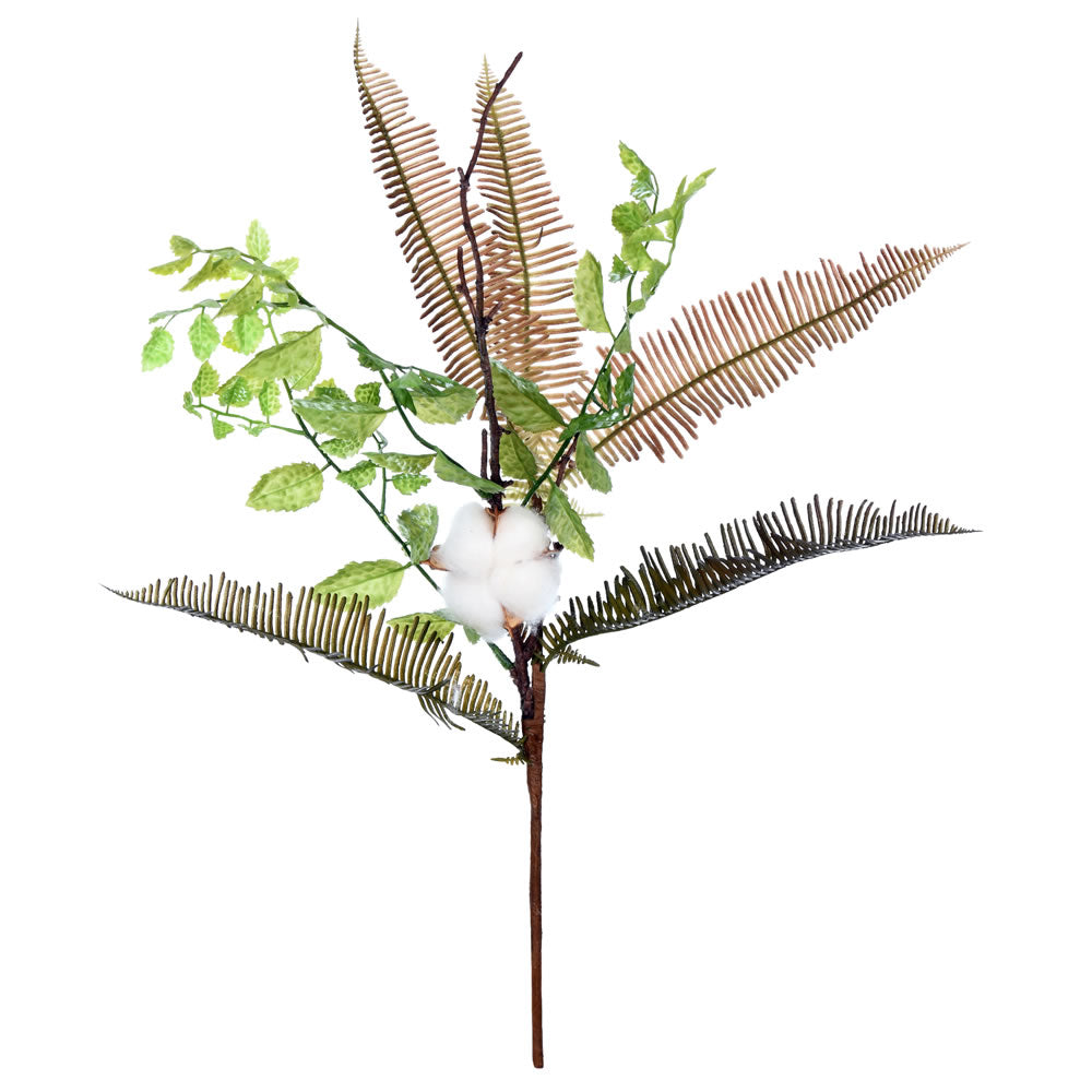 Vickerman 19" Artificial Green Fern Cotton Spray. Includes 3 sprays per pack.