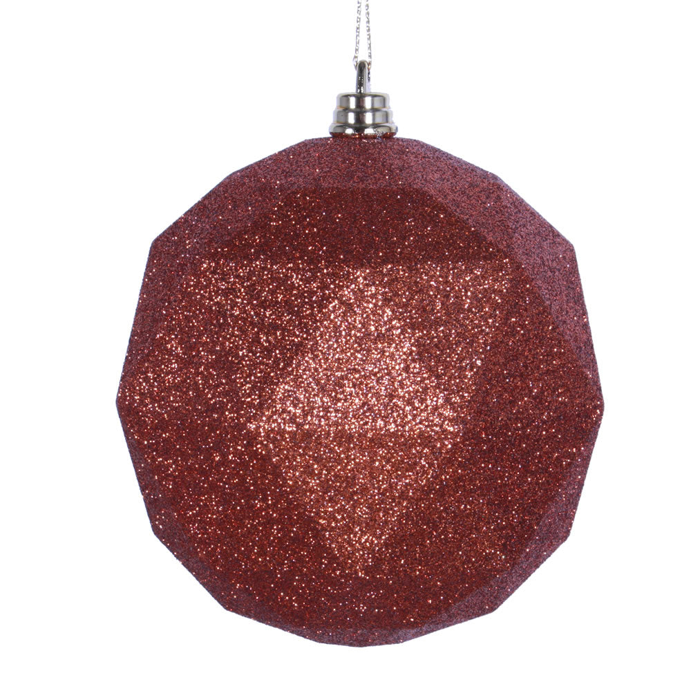 Vickerman 6" Copper Geometric Ball Ornament Featuring a Glitter Finish. Comes 4 per bag