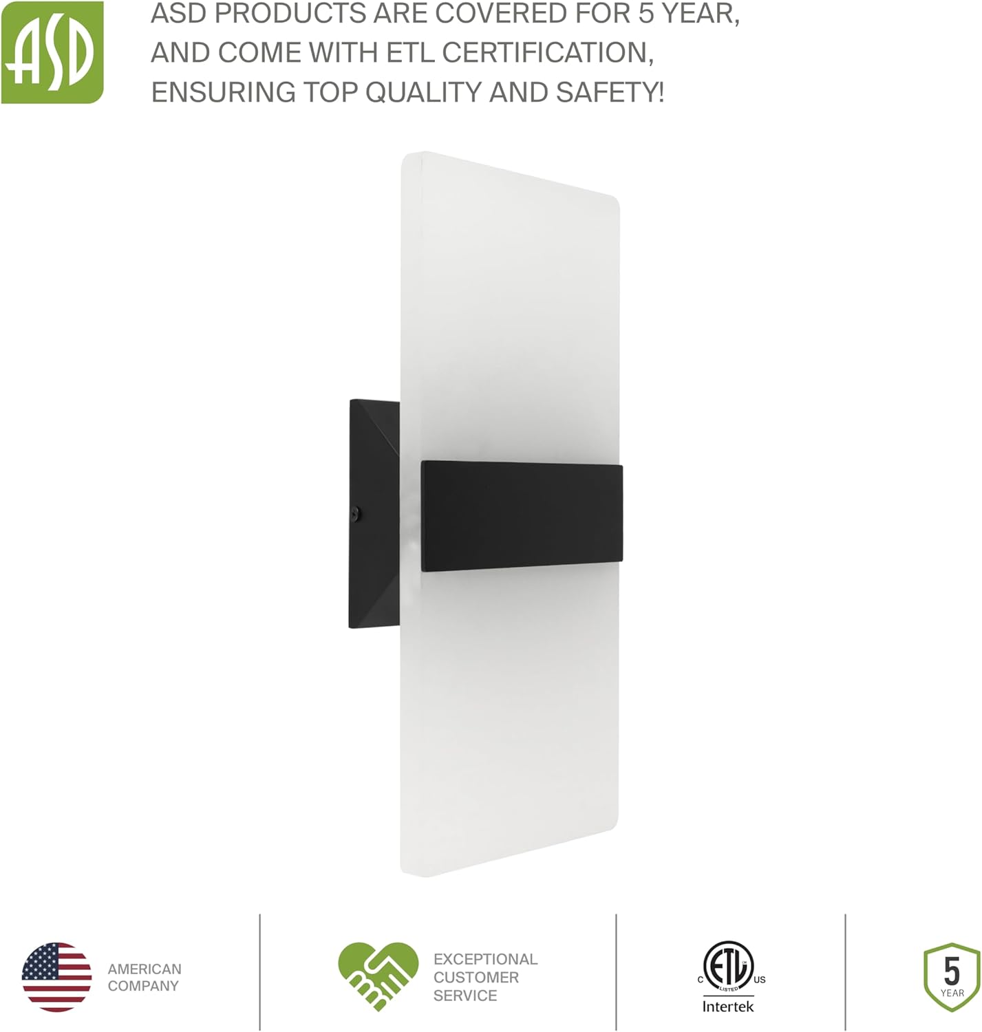ASD Lighting LED Wall Sconce 24W 120V Triac 2700/3000/3500/4000/5000K Black ETL