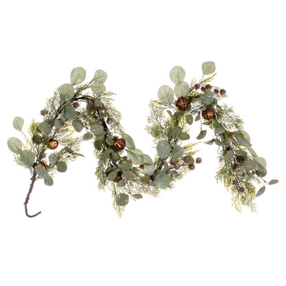 Vickerman 5' Artificial Winter Cedar Pinecone Eucalyptus and Brown Jingle Bell Garland