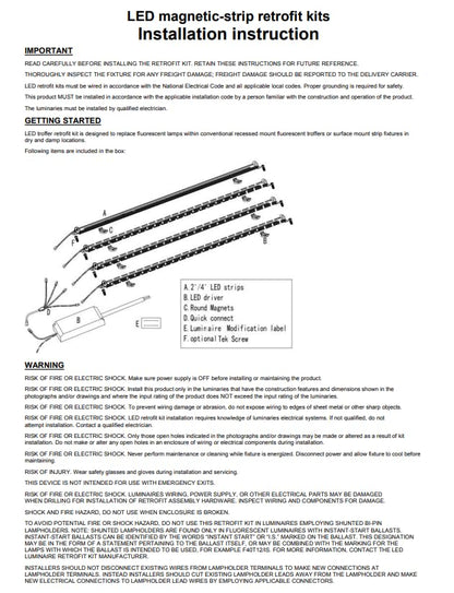 Damar- 4Ft Magnetic LED Troffer Retrofit Kit 40W 5200 Lumens 4000K Cool White Dimmable 110? Beam Angle 100-277V Pack of 2- Fluorescent Replacement Panel Strip Light Easy Install No Tools Required