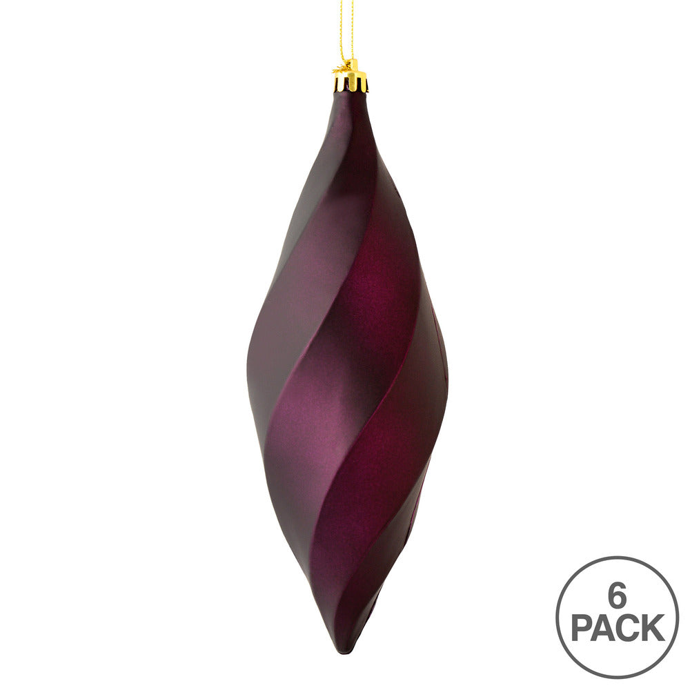 Vickerman 8" Plum Matte Swirl Finial Ornament Pack of 6