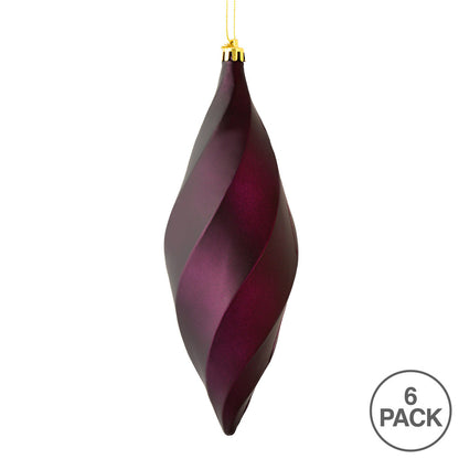 Vickerman 8" Plum Matte Swirl Finial Ornament Pack of 6