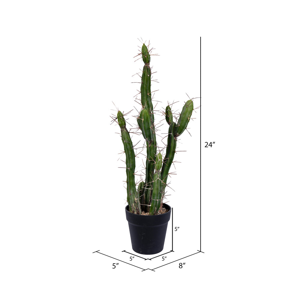 Vickerman 24" Artificial Green Cactus Black Plastic Planters Pot.