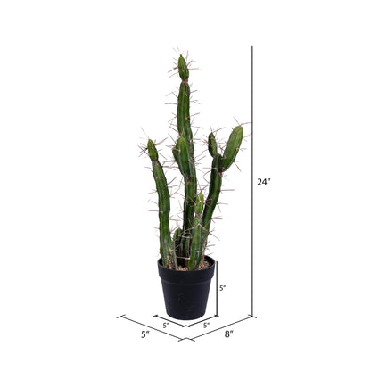 Vickerman 24" Artificial Green Cactus Black Plastic Planters Pot.