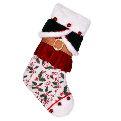 Vickerman 21" Holly Berry Velvet Belt Christmas Stocking