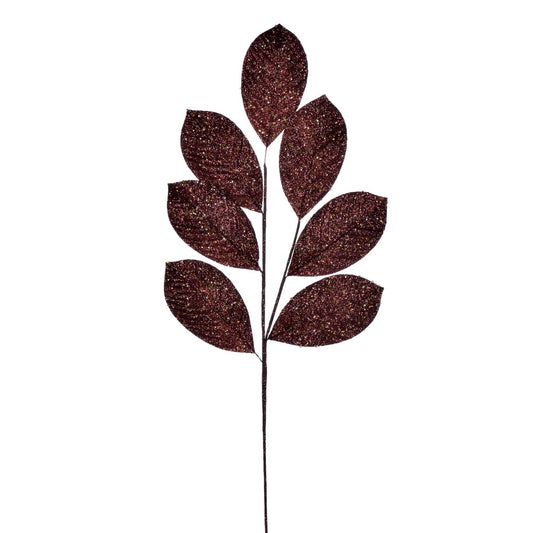 Vickerman 27" Artificial Mocha Glitter Leaf Christmas Spray 4 per bag