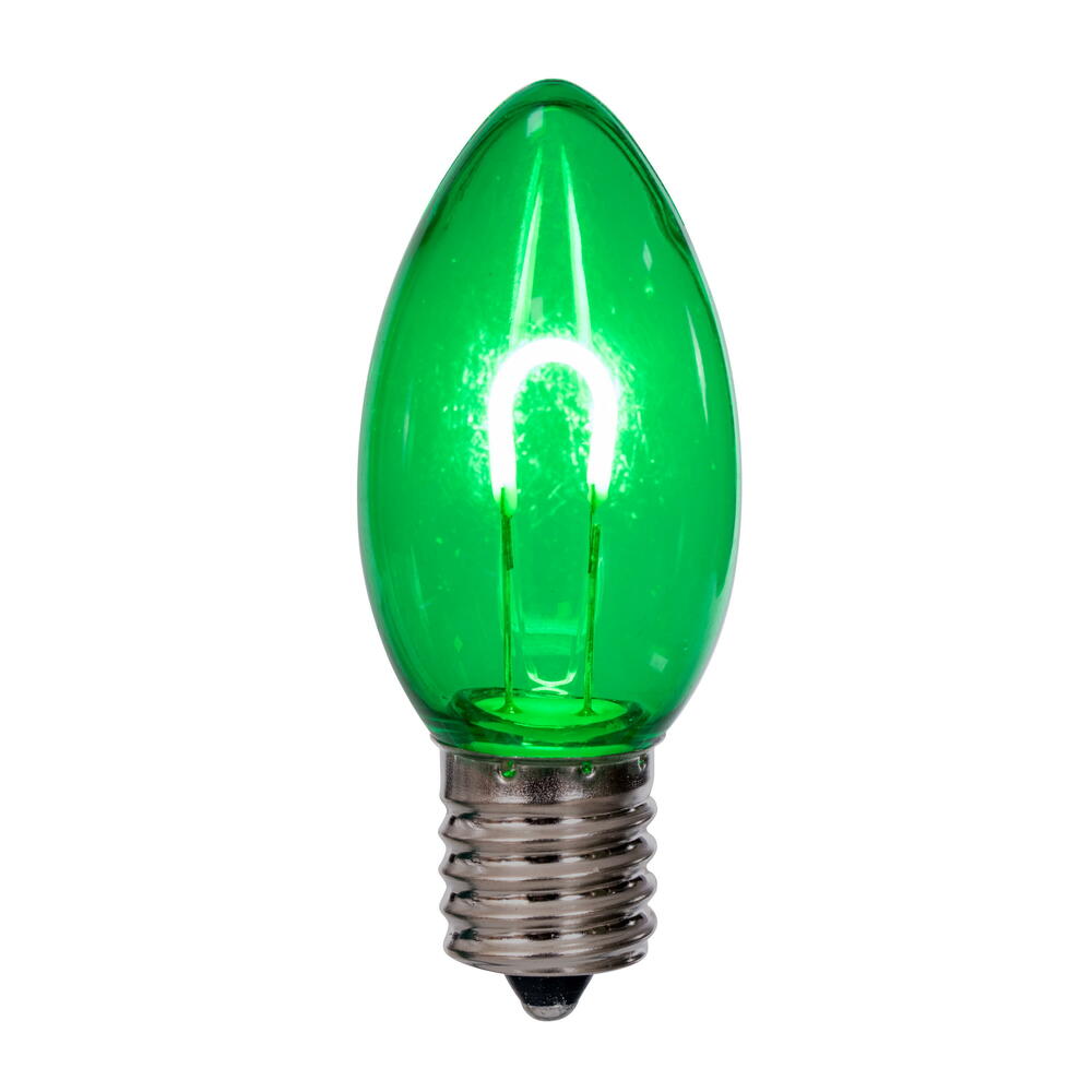 Vickerman C9 Transparent U-Shaped Filament Green Bulb, E17 Base, .6 Watts, 25 Pcs Assorted/Bag.  Colors included are Blue, Red, Green, Purple and Amber.