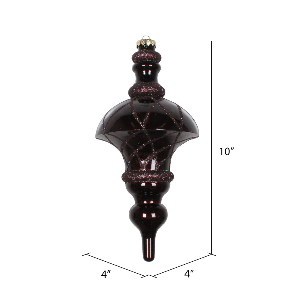 Vickerman 10" Chocolate Candy Finish Net Top Finial Ornament with Glitter Accents